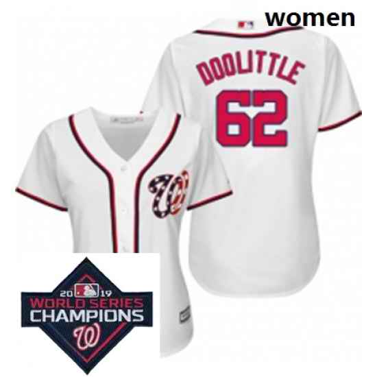 Womens Majestic Washington Nationals 62 Sean Doolittle Authentic White Home Cool Base MLB Stitched 2019 World Series Champions Patch Jersey